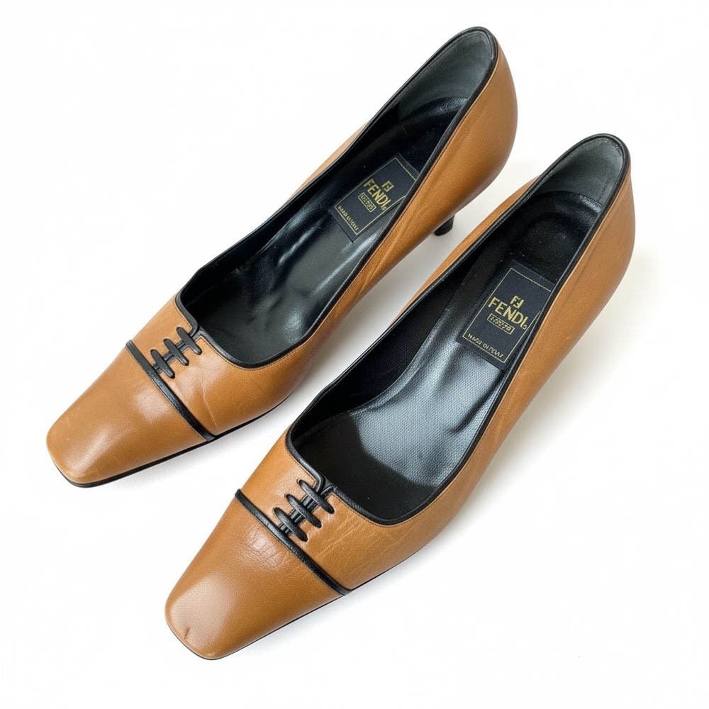 Fendi Brown Leather Cap Toe Pumps Size 9 – Made in Italy
